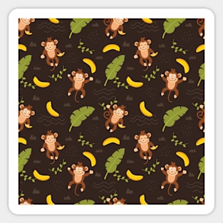 Cute Jungle Monkey And Banana Pattern Sticker